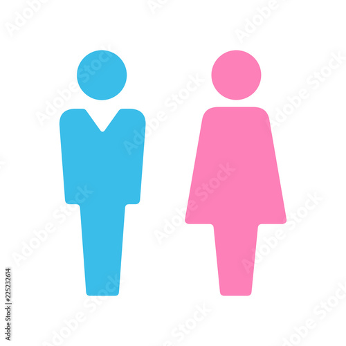 Vector male and female icon set. Gentleman and lady toilet sign. Man and woman user avatar. Flat design style.