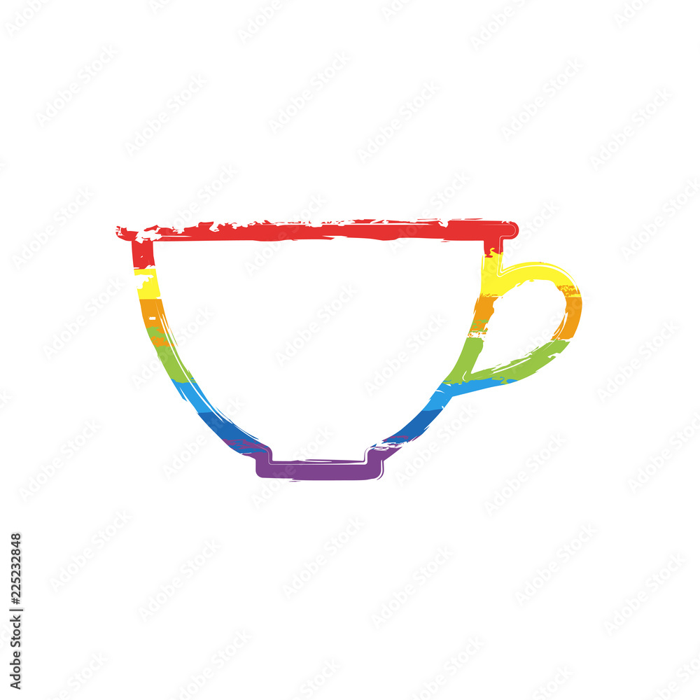 Simple cup of coffee or tea. Linear icon, thin outline. Drawing sign with LGBT style, seven colors of rainbow (red, orange, yellow, green, blue, indigo, violet Simple cup of coffee or tea. Linear icon, thin outline. Drawing sign with LGBT style, seven colors of rainbow (red, orange, yellow, green, blue, indigo, violet