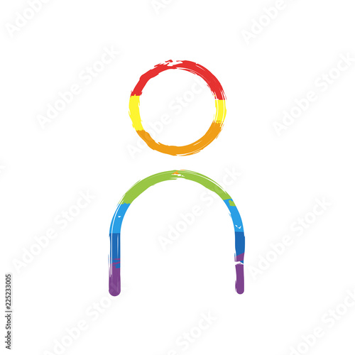 Simple person icon. Linear symbol, thin outline. Drawing sign with LGBT style, seven colors of rainbow (red, orange, yellow, green, blue, indigo, violet