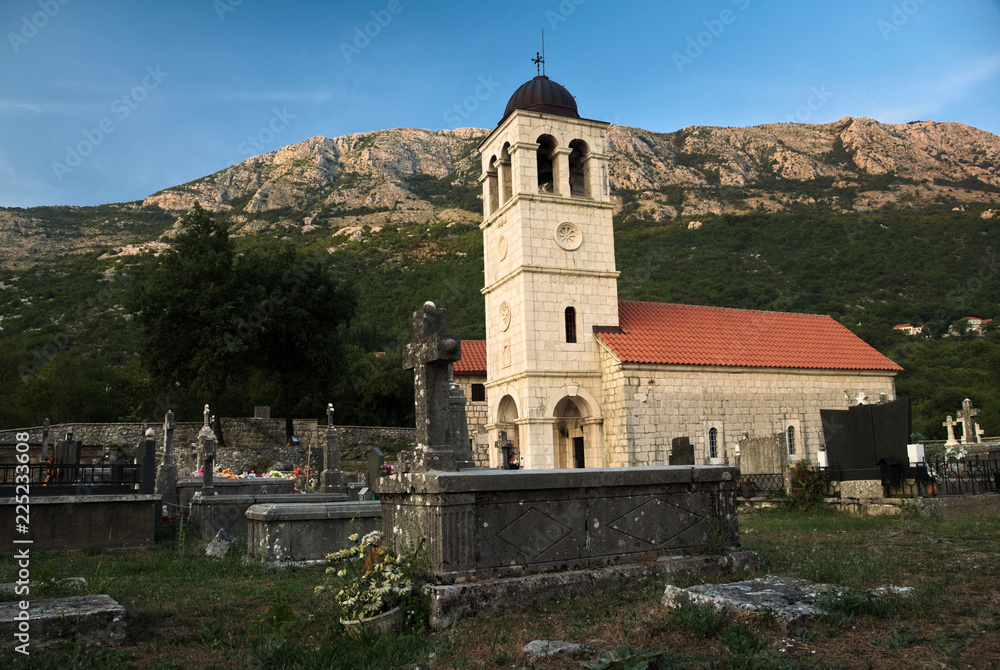 St. Varvara chruch (Crkva Sv. Varvare) surrounded by a graveyard in the municipality of Herceg Novi, Montenegro