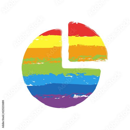 Business pie chart icon. Drawing sign with LGBT style, seven colors of rainbow (red, orange, yellow, green, blue, indigo, violet
