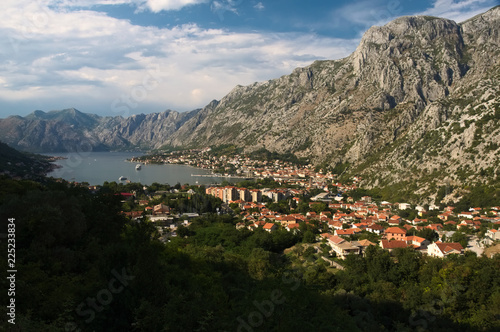 Overlooking city of Kotor and Bay of Kotor (Boka Kotorska) with the mighty massive mountains at the back