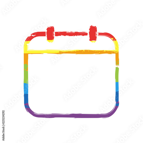 Simple calendar, Linear, thin outline. Drawing sign with LGBT style, seven colors of rainbow (red, orange, yellow, green, blue, indigo, violet