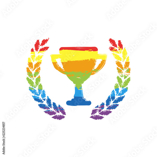Champions Cup With Laurel Wreath Simple Icon Drawing Sign With Lgbt Style Seven Colors Of Rainbow Red Orange Yellow Green Blue Indigo Violet Stock Vector Adobe Stock