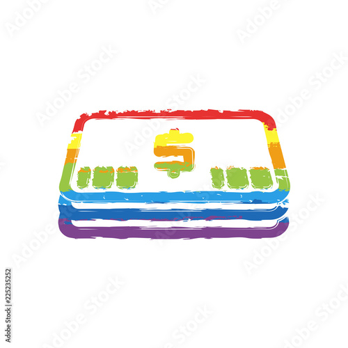 Pack of dollar money or vouchers. Business icon. Drawing sign with LGBT style, seven colors of rainbow (red, orange, yellow, green, blue, indigo, violet