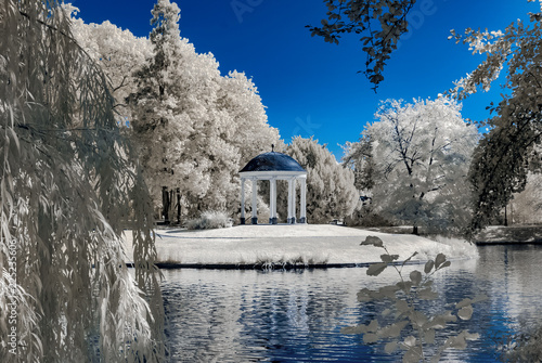 Natural public park in Strasbourg, infrared view, sunny day photo