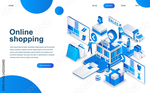 Modern isometric design concept of Online Shopping for website and mobile website development. Isometric landing page template. E-commerce market, shopping payment. Vector illustration.