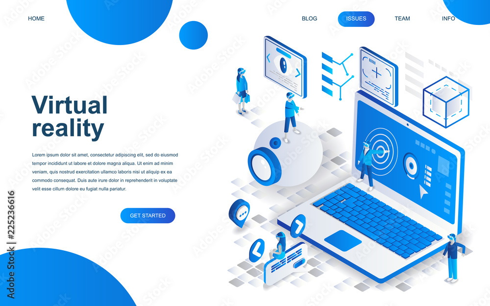 Modern isometric design concept of Virtual Augmented Reality for website and mobile website development. Isometric landing page template. People wearing headset with touching vr. Vector illustration. Modern isometric design concept of Virtual Augmented Reality for website and mobile website development. Isometric landing page template. People wearing headset with touching vr. Vector illustration.
