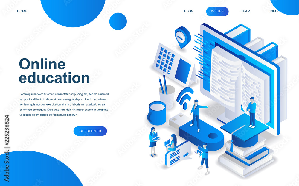 Modern isometric design concept of Online Education for website and mobile website development. Isometric landing page template. Online training courses, university studies. Vector illustration. Modern isometric design concept of Online Education for website and mobile website development. Isometric landing page template. Online training courses, university studies. Vector illustration.