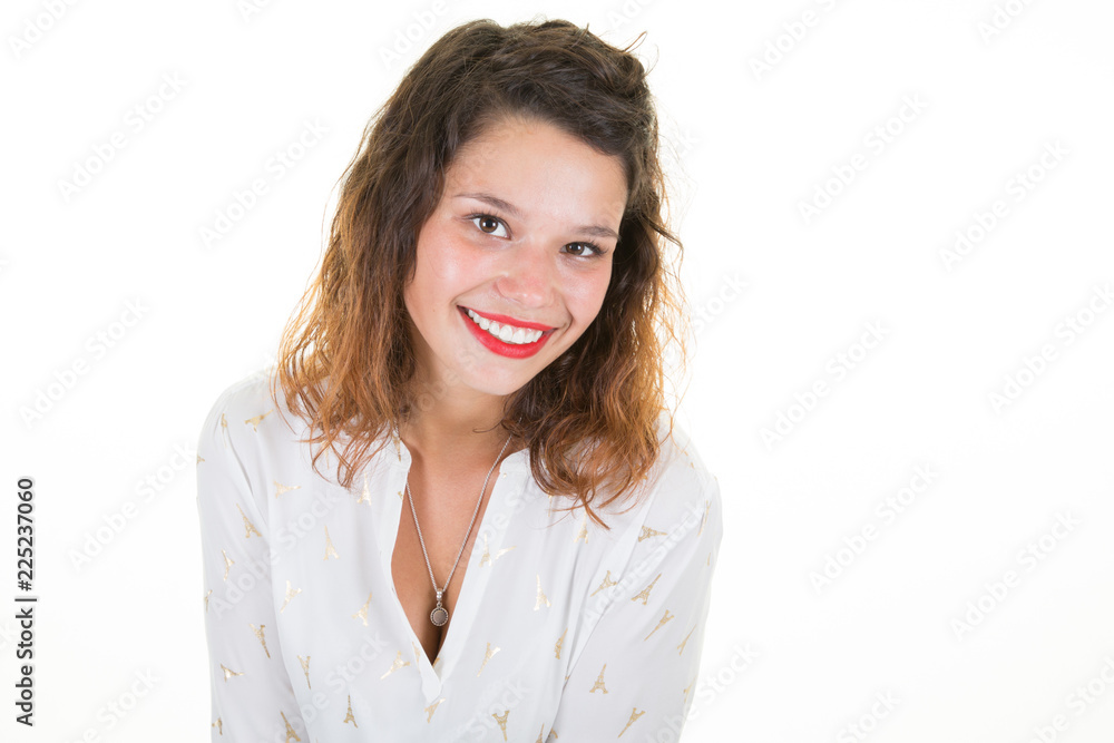 Close up portrait of pretty girl in white T-shirt Close up portrait of pretty girl in white T-shirt