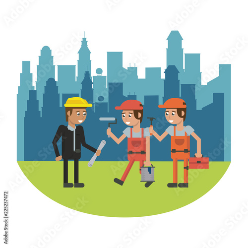 Constuction workers geometric cartoons