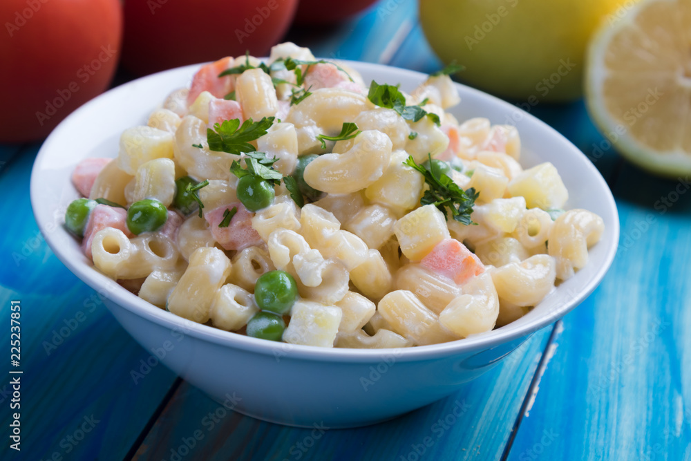 Homemade macaroni salad with vegetables Homemade macaroni salad with vegetables