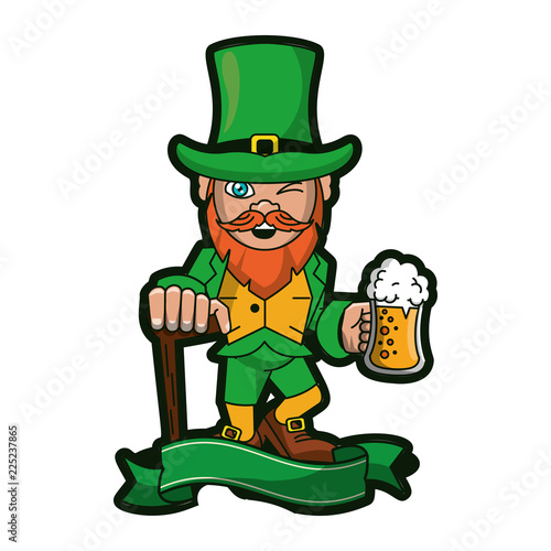 Irish elf with beer and walking stick cartoons