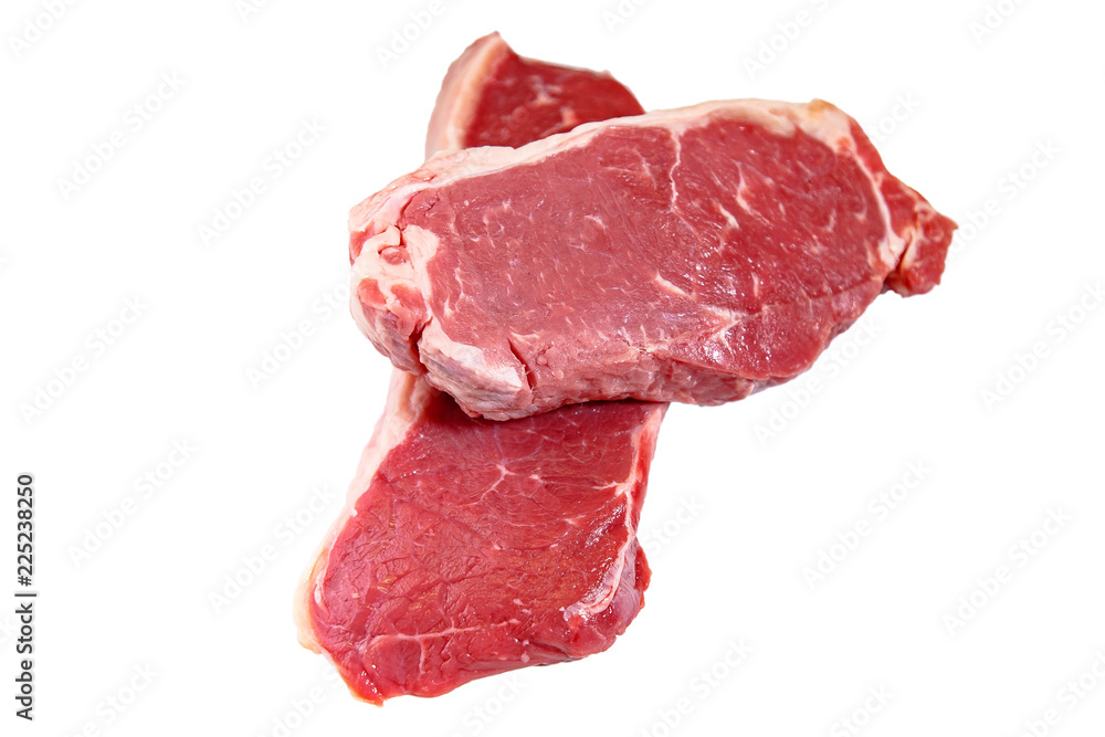 Marble beef Striploin steak on white background, isolated