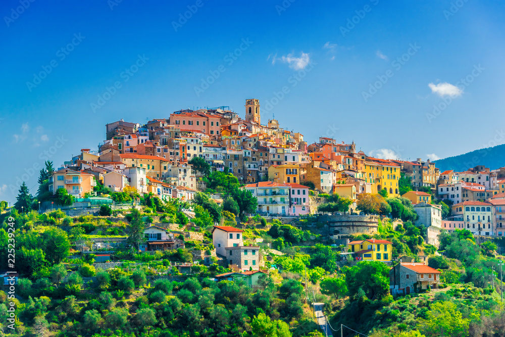 View of Perinaldo in the Province of Imperia, Liguria, Italy