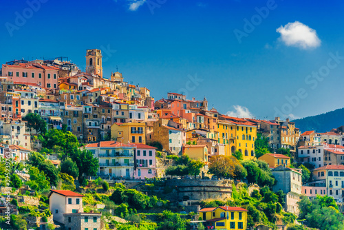 View of Perinaldo in the Province of Imperia, Liguria, Italy © monticellllo