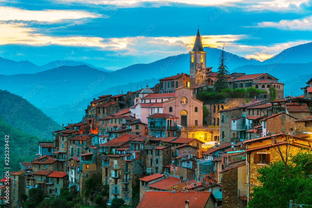Naklejka premium View of Apricale in the Province of Imperia, Liguria, Italy