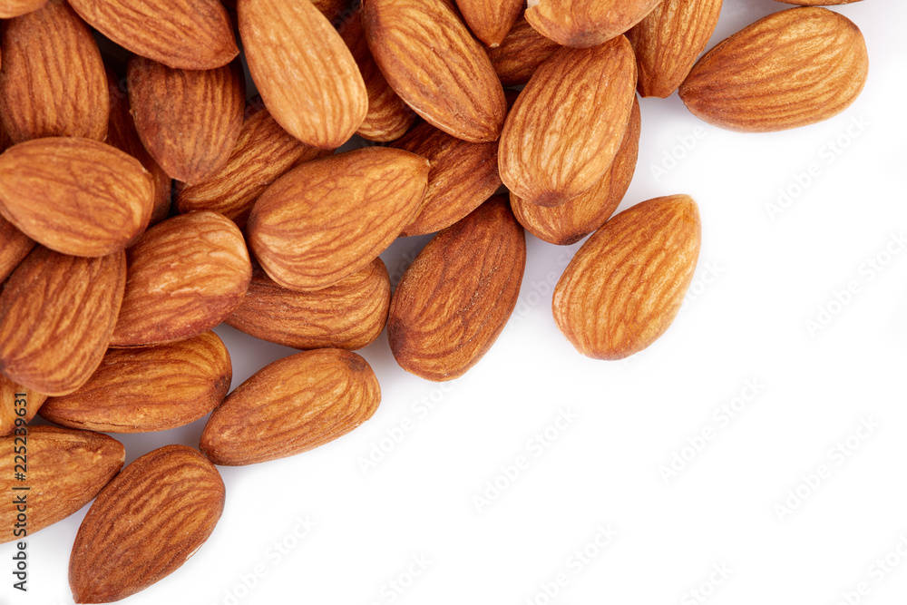 Almonds on a white background. Healthy food. Nuts. Almonds on a white background. Healthy food. Nuts.