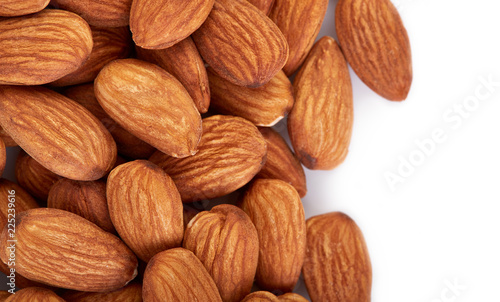 Almonds on a white background. Healthy food. Nuts.