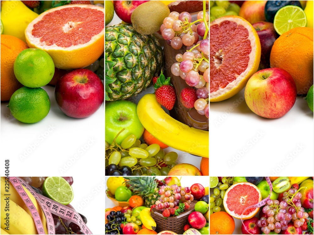 Naklejka Healty Organic Mix of Fruits Collage