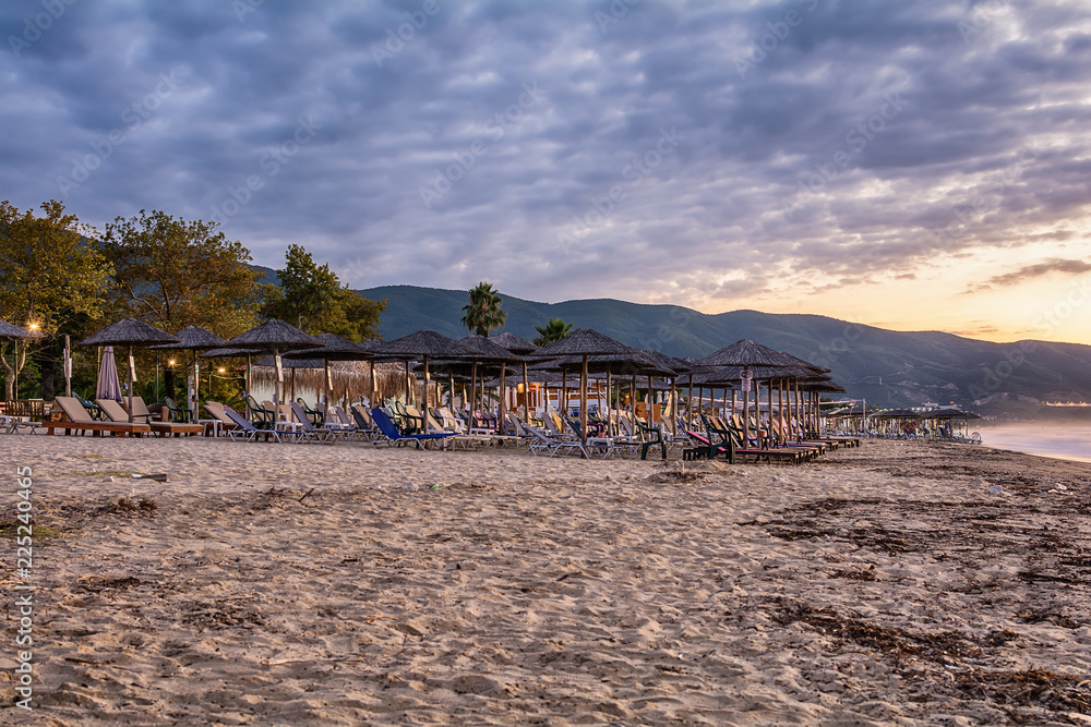 Naklejka premium Early morning , dramatic sunrise over sea. Photographed in Asprovalta, Greece.