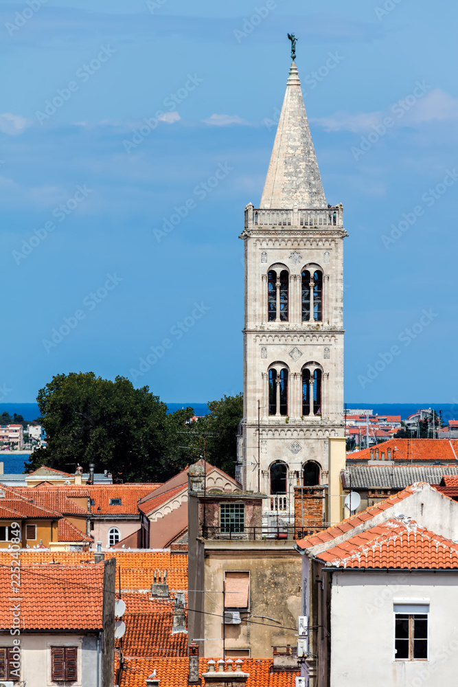 Bell tower of the Zadar Cathedral of St. Anastasia in Zadar, Croatia. The tower construction started in 1452 and finished in 1893.