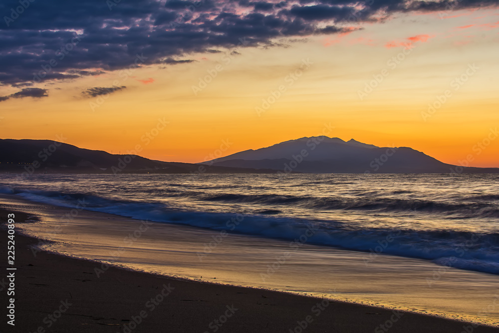 Early morning , dramatic sunrise over sea. Photographed in Asprovalta, Greece.