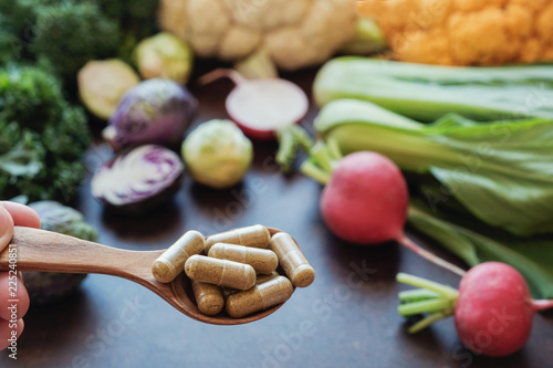 Картината върху платно cruciferous vegetables capsules,  ketogenic dietary supplements for healthy eati