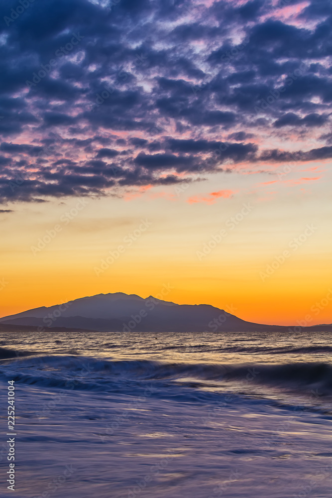 Naklejka premium Early morning , dramatic sunrise over sea. Photographed in Asprovalta, Greece.