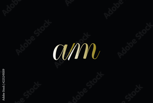 Modern elegant AM black and gold color initial letter logo