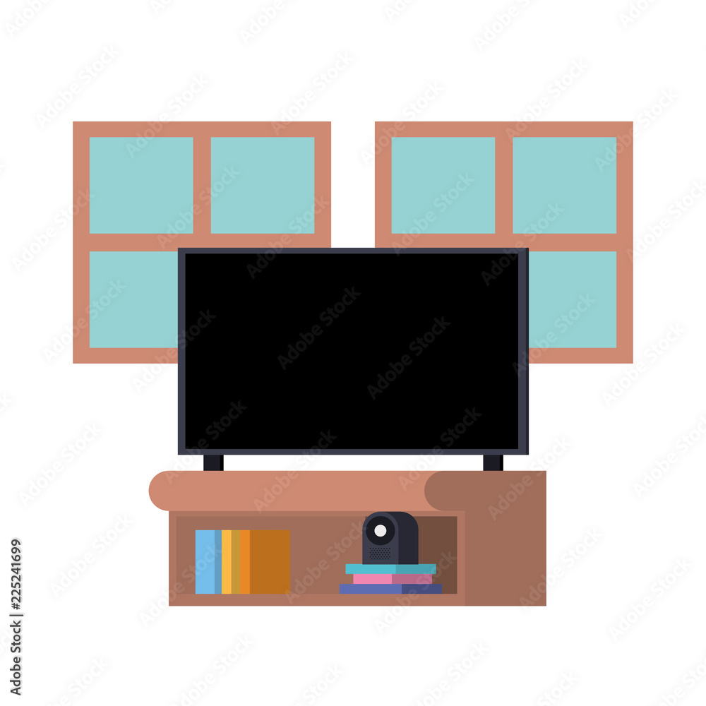plasma tv in wooden shelf