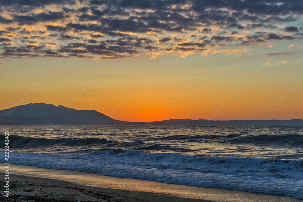 Early morning , dramatic sunrise over sea. Photographed in Asprovalta, Greece