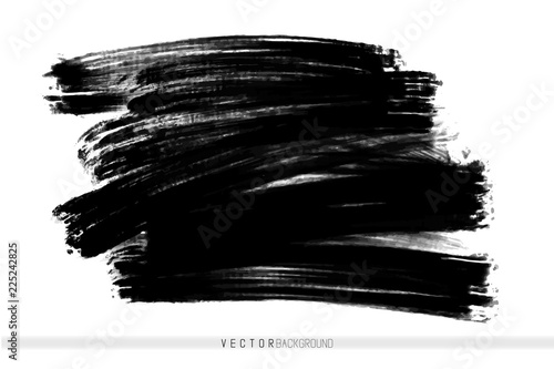 Vector hand drawn ink brush stain. Monochrome painted stroke. Painted by brush black stain. Monochrome artistic backdrop. One color grungy background.