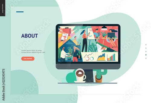 Business series, color 1- about company, office life -modern flat vector concept illustration of a company employees in workspace. Business workflow management. Creative landing page design template