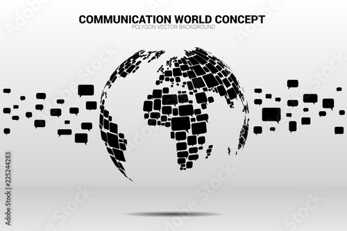 group of speech bubble icon shape to world map . concept of communication network.