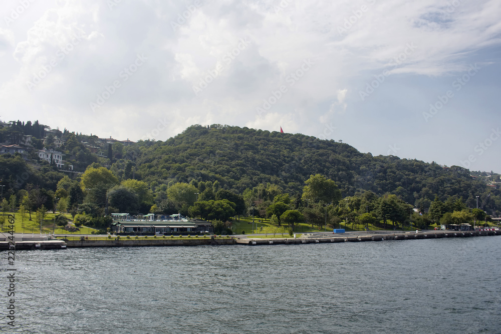 View of public park and forest by Bosphorus in Istanbul. It is a sunny summer day.