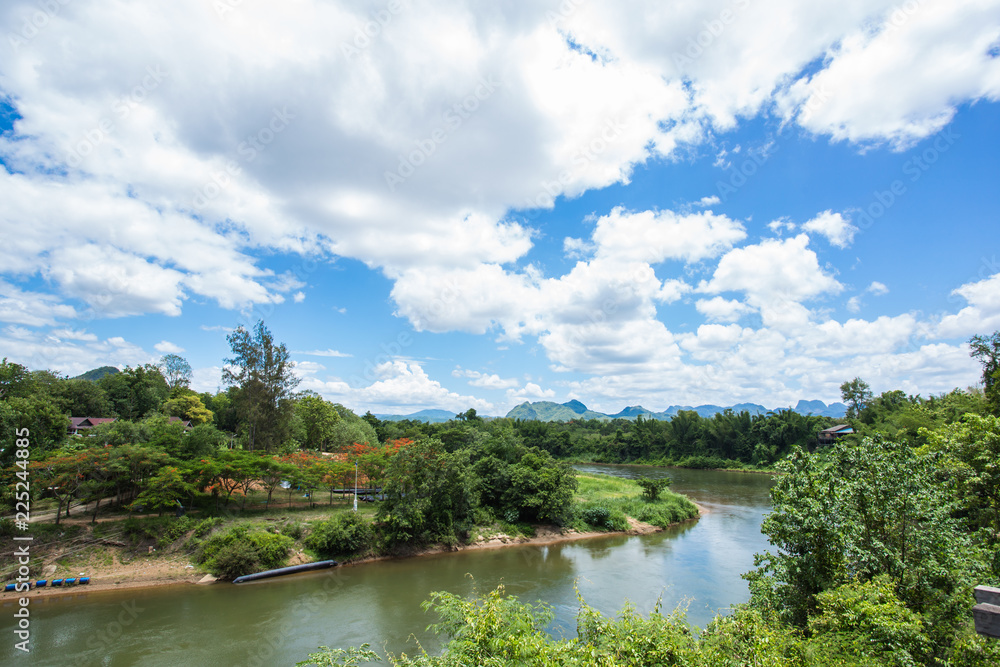 View of Burma railway (Death railway) and river Khwae (Kwai), Thailand