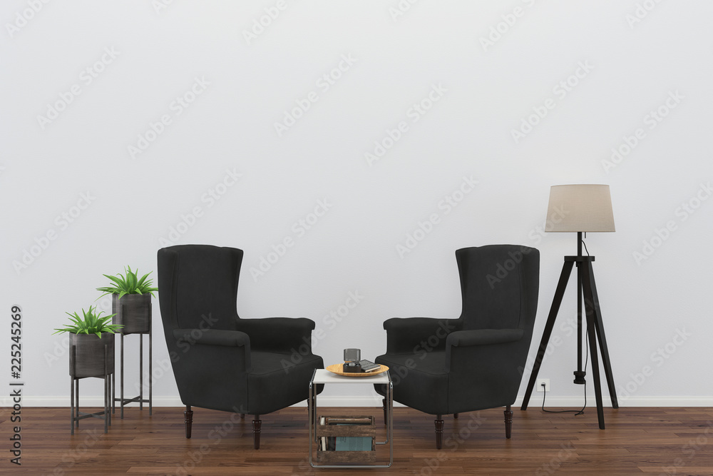 Fototapeta premium wall 3d render interior vintage living room template background copy space