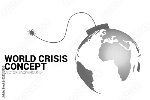 concept of world crisis, world war.  time bomb with earth planet world map.