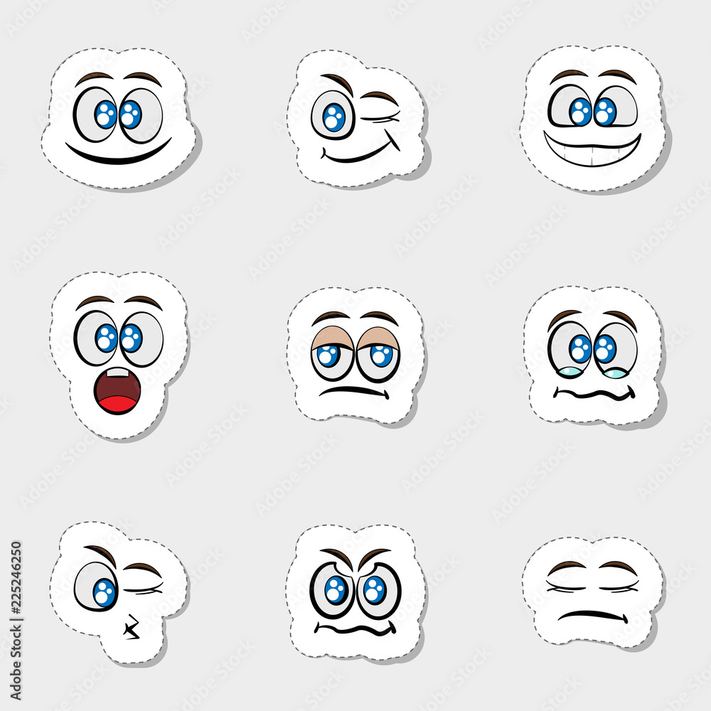 set of stickers of clouds-faces set of stickers of clouds-faces
