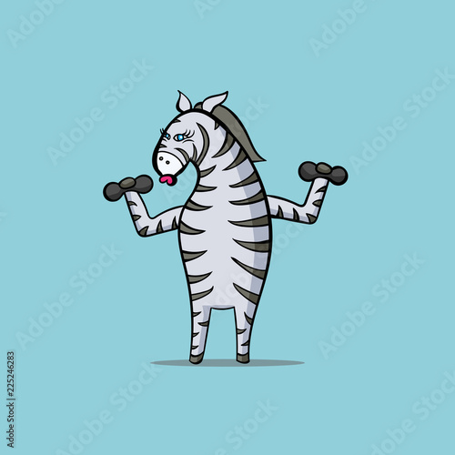 Zebra is engaged in sports - raises dumbbells