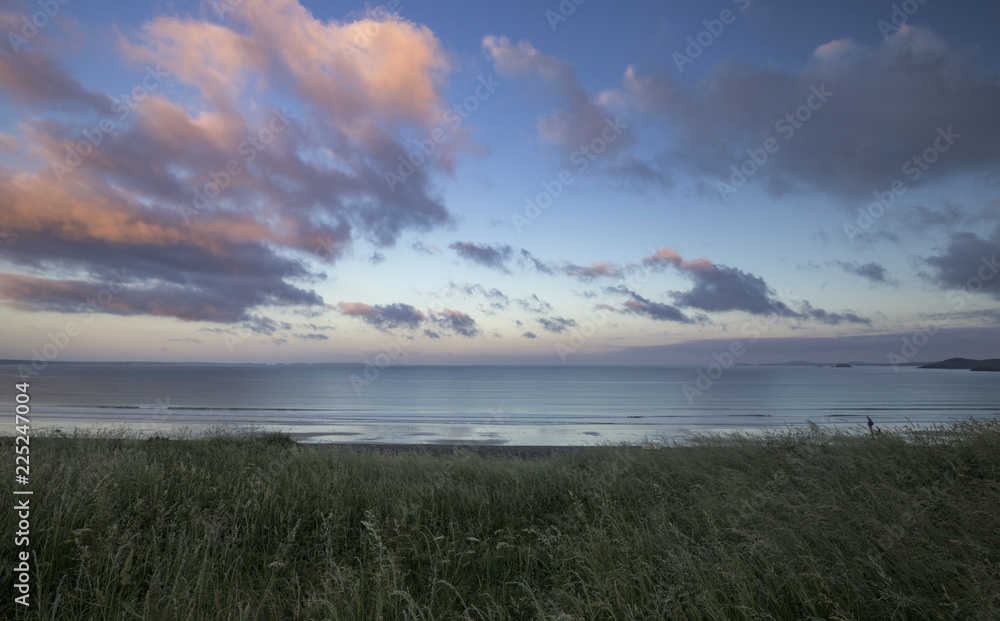 Sunrise over Scenic Coast of Newgale in Pembrokeshire. UK