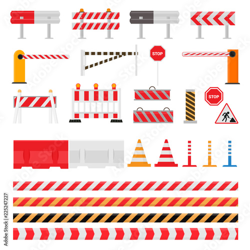Road barrier vector street traffic-barrier warning and barricade blocks on highway illustration set of roadblock detour and blocked roadwork barrier isolated on white background