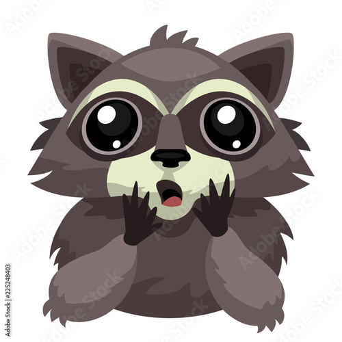 Cartoon scared, surprised raccoon character