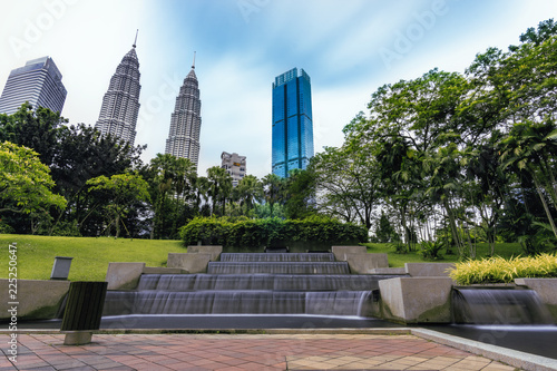 Far away view of the Petronas Twin Towers from KLCC Park.