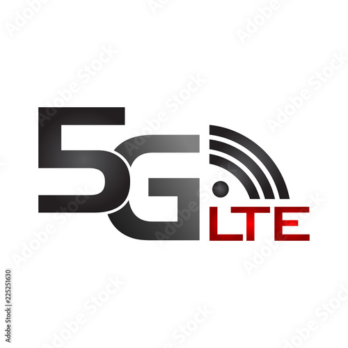 5 G LTE with signal sign on white background