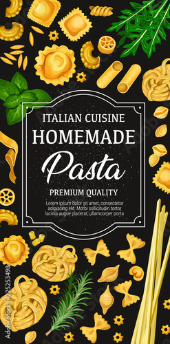 Vector poster of homemade pasta of Italian cuisine photo