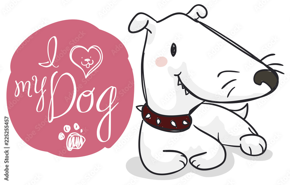 Cute Bull Terrier Resting with Affective Message, Vector Illustration Cute Bull Terrier Resting with Affective Message, Vector Illustration