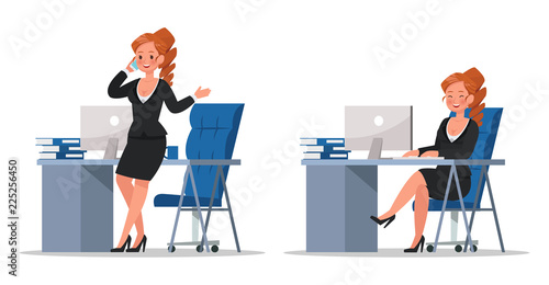 set of business woman working in office character vector design no11