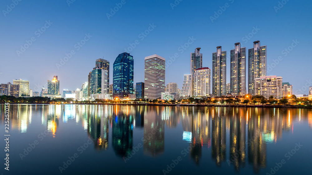 Bangkok city - Cityscape downtown  Business district urban area at night  ,reflection landscape Bangkok Thailand